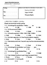 Đề khảo sát chất lượng đầu năm môn Toán Khối 4 - Năm học 2012-2013 - Sở GD & ĐT Bình Dương (Có đáp án)